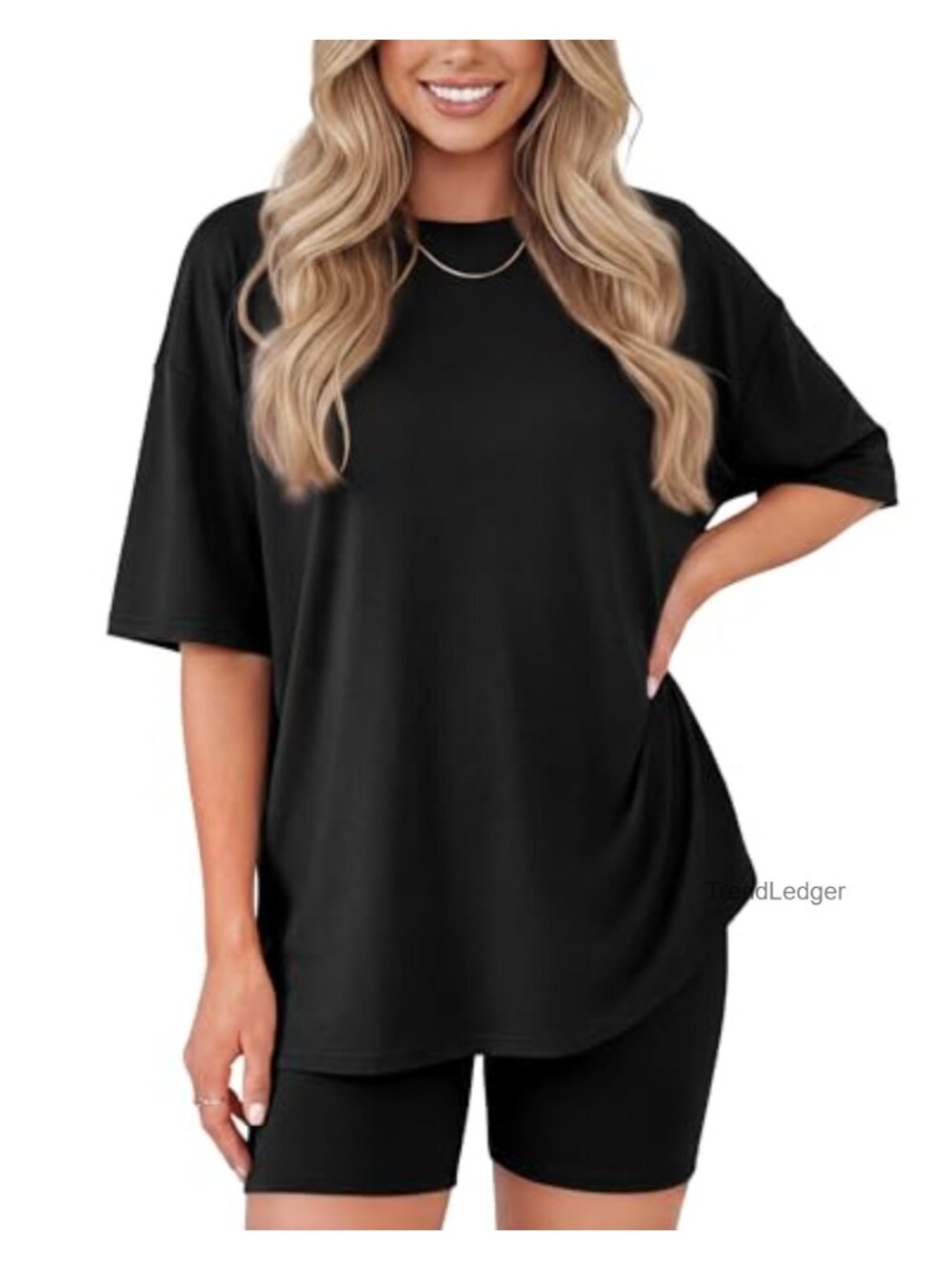 Women's 2 Piece Oversized T-Shirt & Biker Shorts Lounge Set Travel Casual